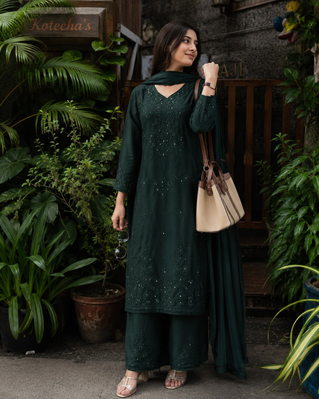 Noor Mocha Chikankari Kurta Set