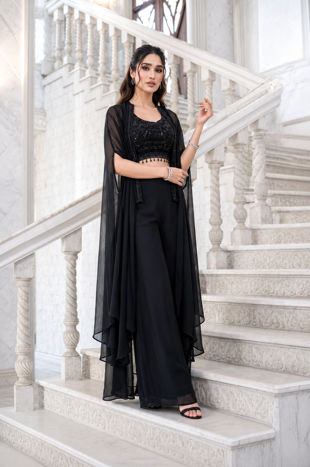 Champagne Beige Embroidered Organza Lehenga Set with Cape Dupatta