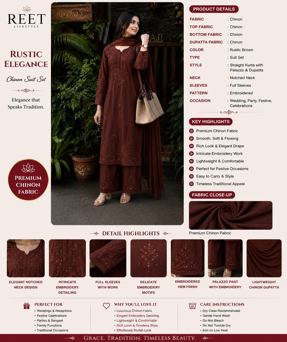 Noor Mocha Chikankari Kurta Set
