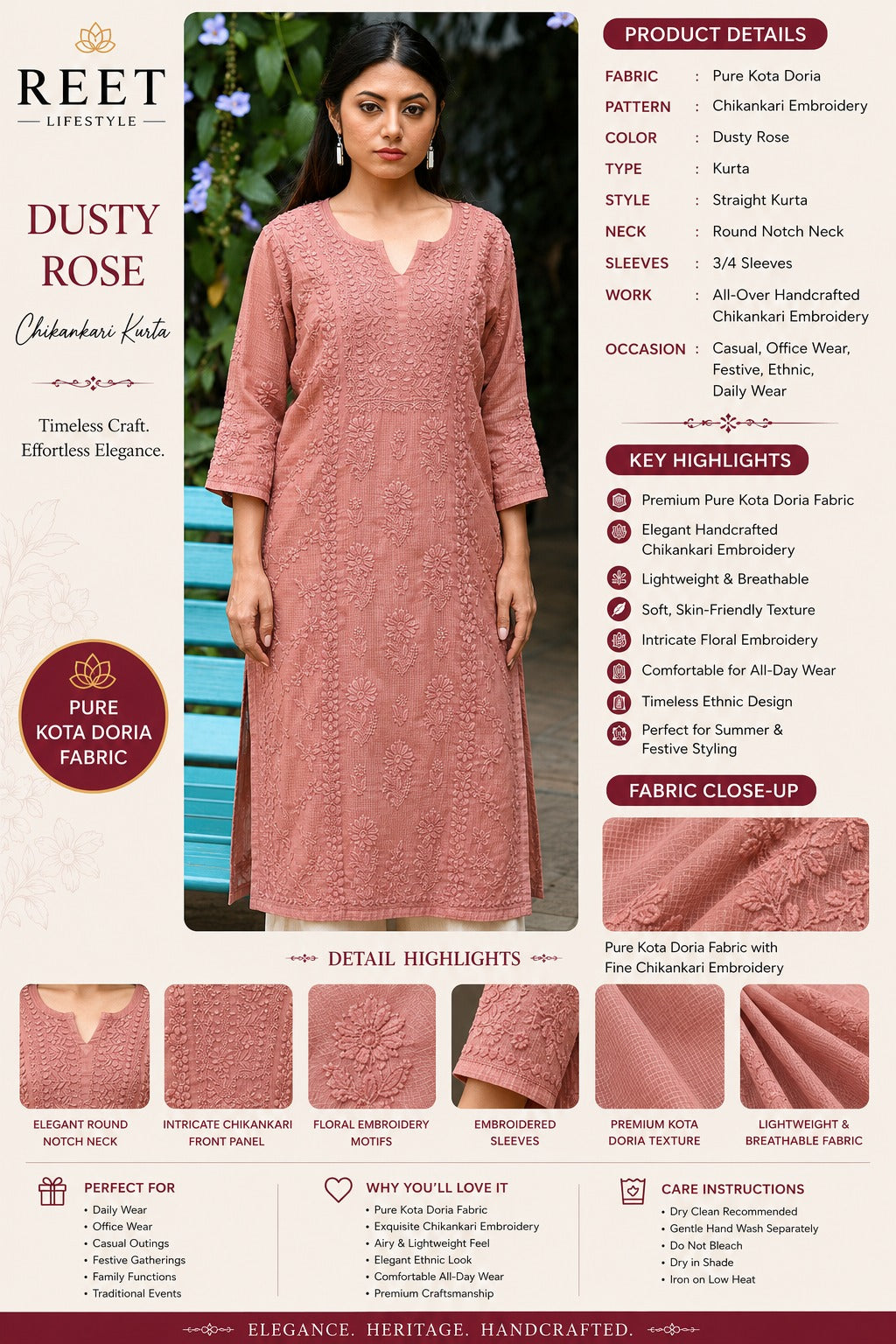 Noor Pista Pure Kota Chikankari Kurta Set