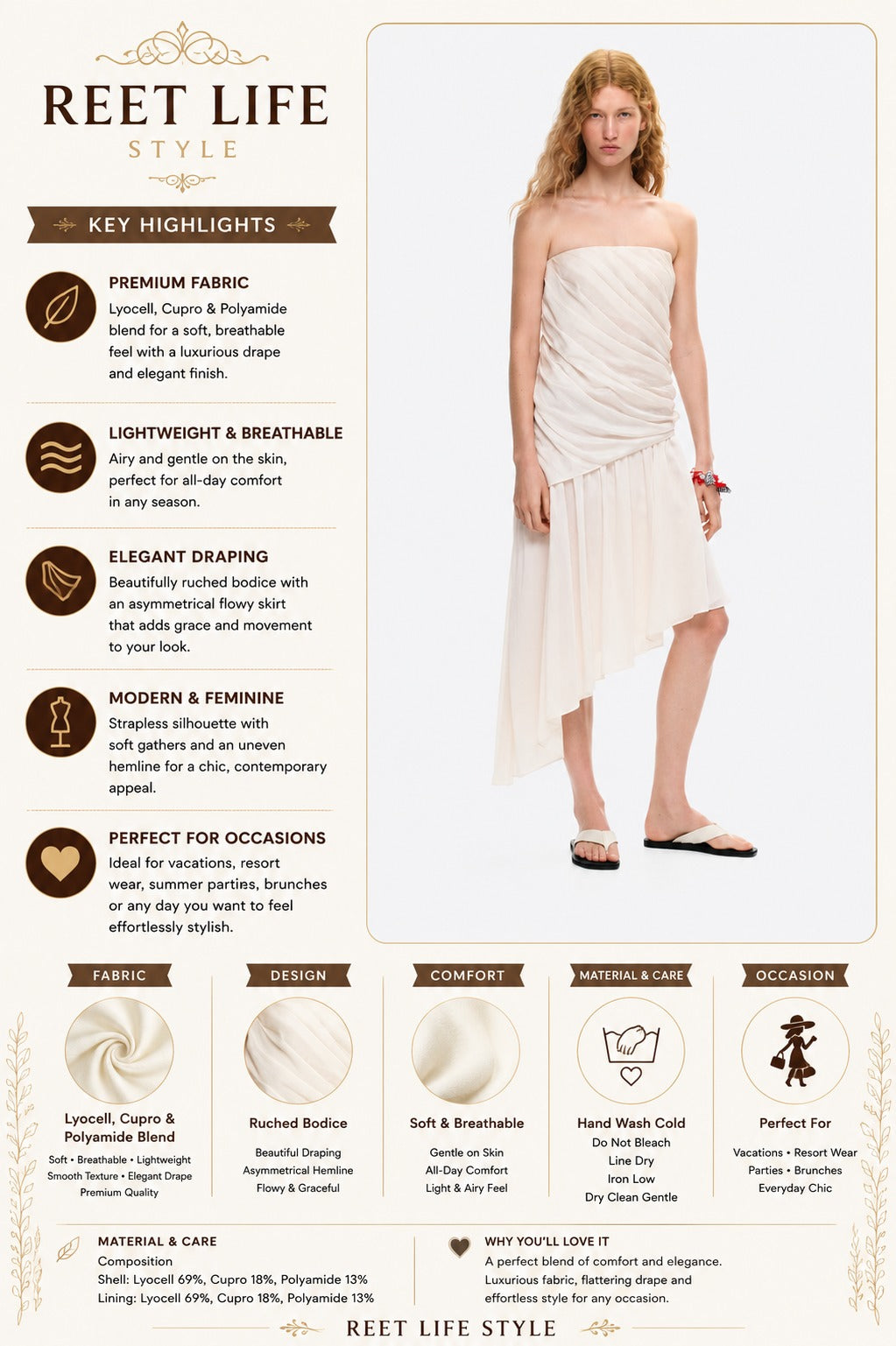 Ivory Whisper Draped Bandeau Dress for Women