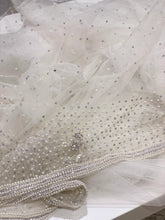 Moti White Hand Embroidery Net Saree