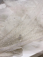 Moti White Hand Embroidery Net Saree