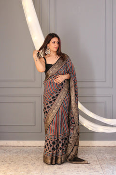 Vajrlekha Ajrakh Dola Silk Saree