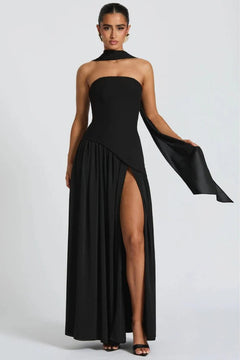 Black Halo Strapless Scarf Evening Gown for Women