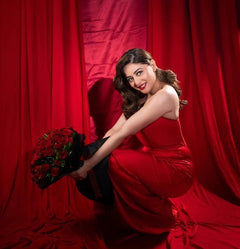 Scarlet Rose Satin Strapless Evening Gown for Women