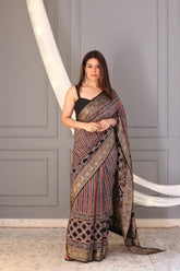 Vajrlekha Ajrakh Dola Silk Saree
