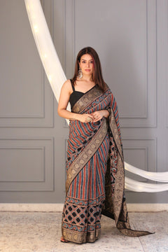 Vajrlekha Ajrakh Dola Silk Saree
