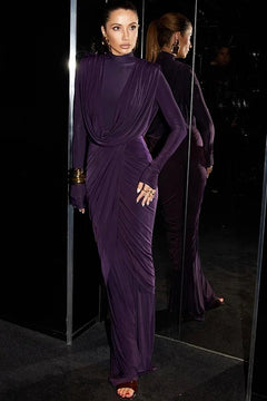 Royal Plum Draped Evening Gown for Women