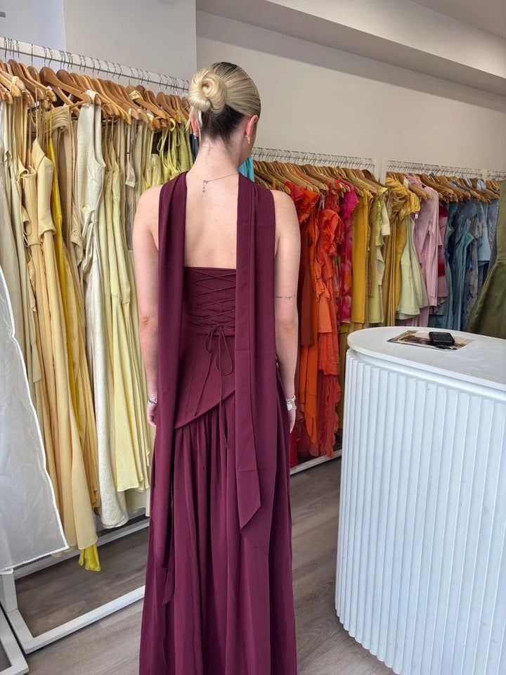 Black Halo Strapless Scarf Evening Gown for Women