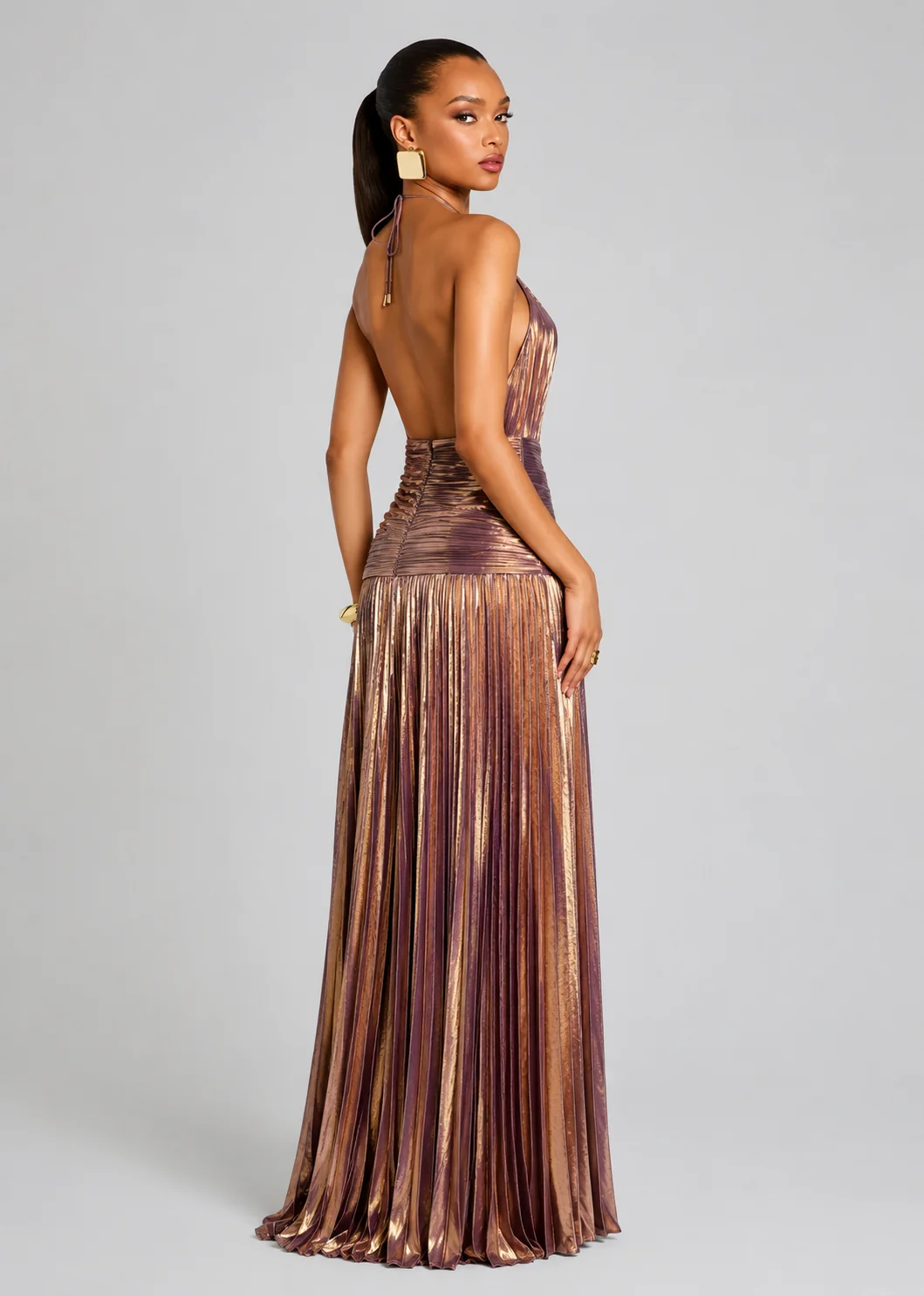 Emerald Glow Pleated Maxi Dress
