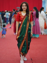 Handloom Cotton Ilkal Saree Emerald Green with Maroon Border