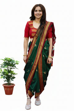 Handloom Cotton Ilkal Saree Emerald Green with Maroon Border