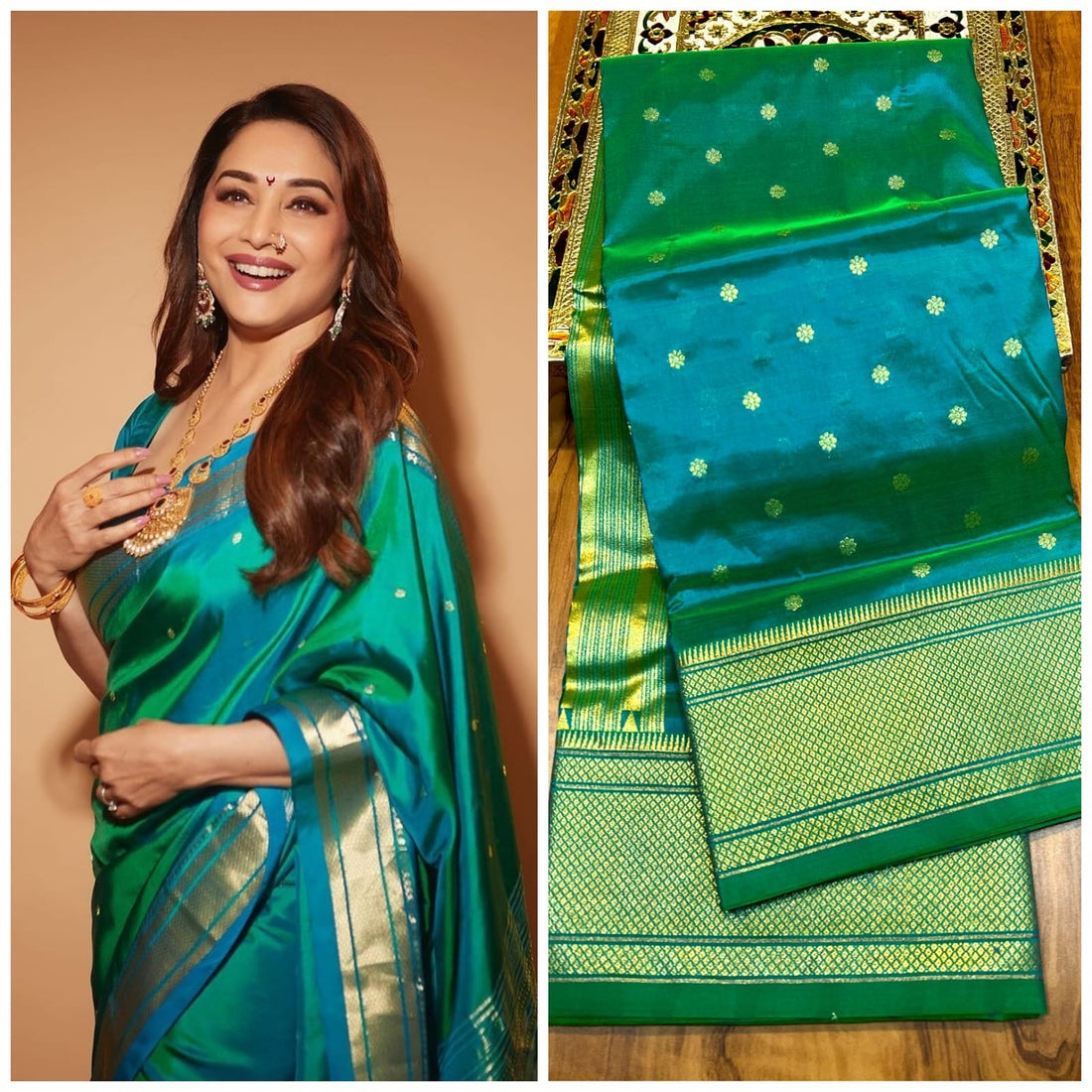 Kalanjali Pure Silk Paithani Saree with Golden Zari Border