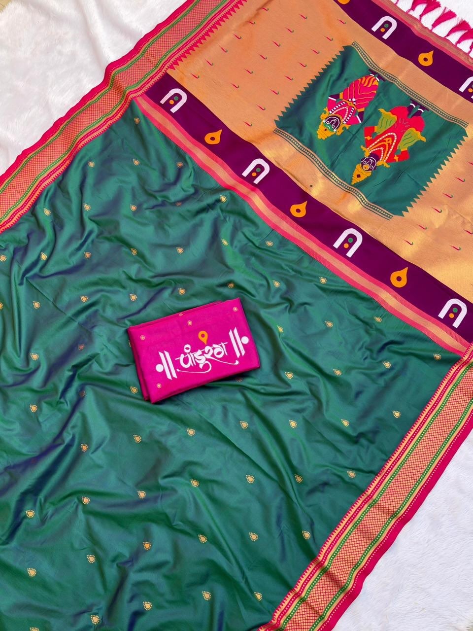 Bhakti Traditional Paithani Soft Silk Saree with Rich Vitthal Rakhumai Pallu