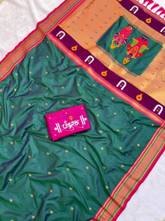 Bhakti Traditional Paithani Soft Silk Saree with Rich Vitthal Rakhumai Pallu