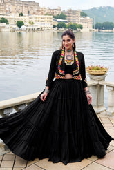 Royal Gamthi Rayon Lehenga Choli with Mirror Work Jacket Set