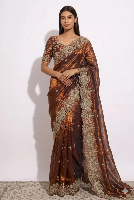 Zari Glam Stitched Blouse Ready-to-Wear Saree