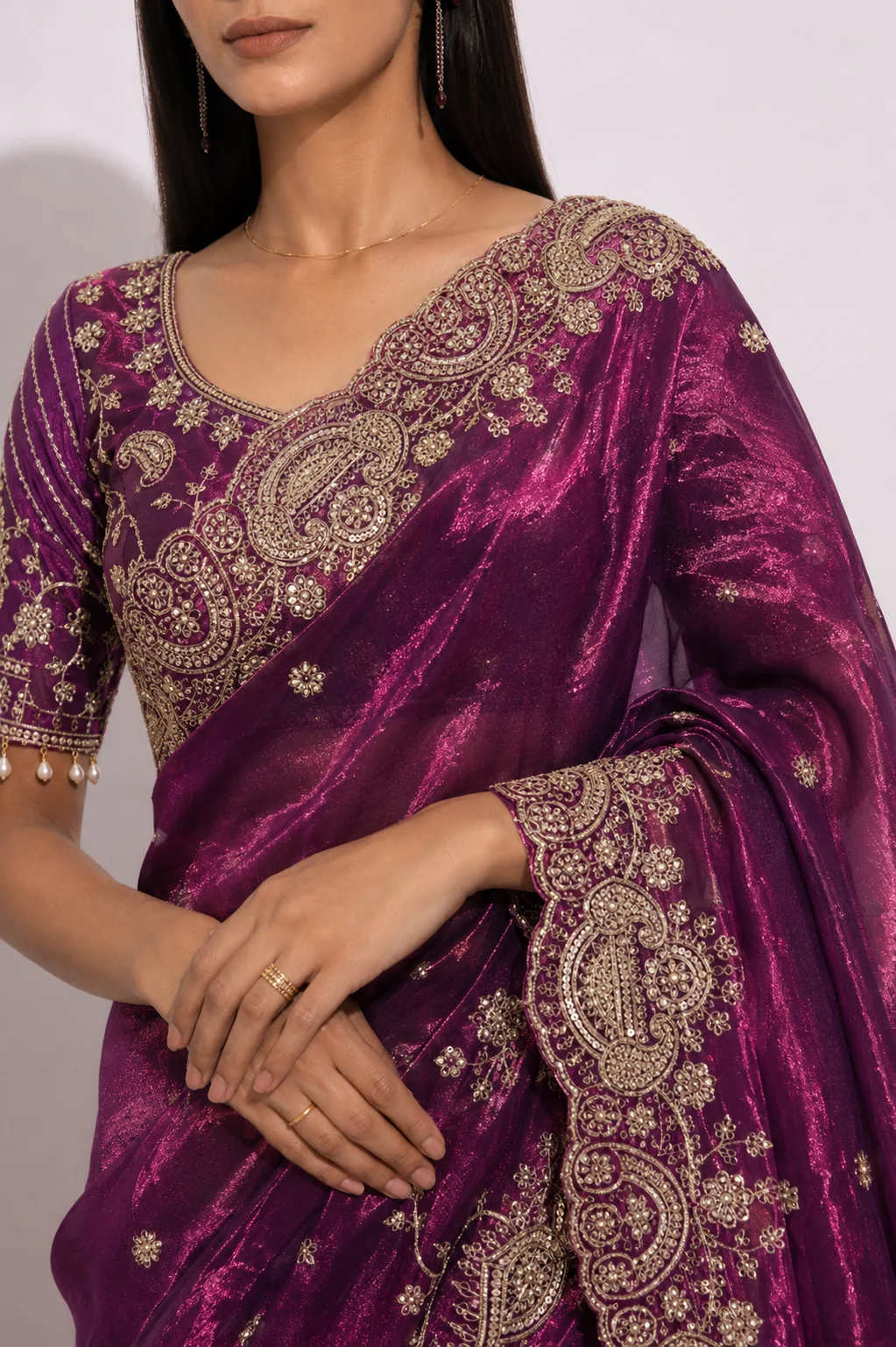 Zari Glam Stitched Blouse Ready-to-Wear Saree