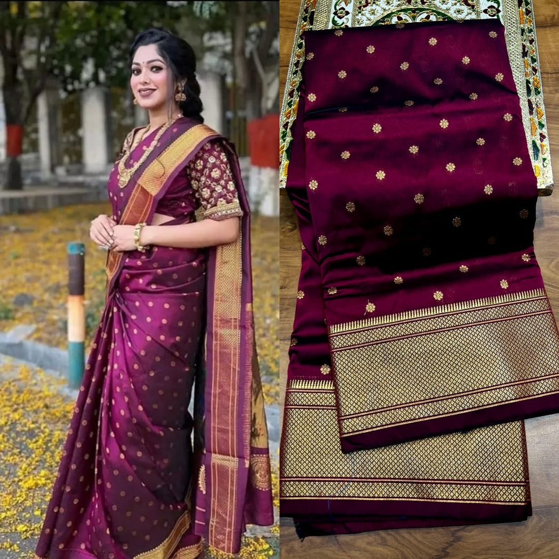 Kalanjali Pure Silk Paithani Saree with Golden Zari Border