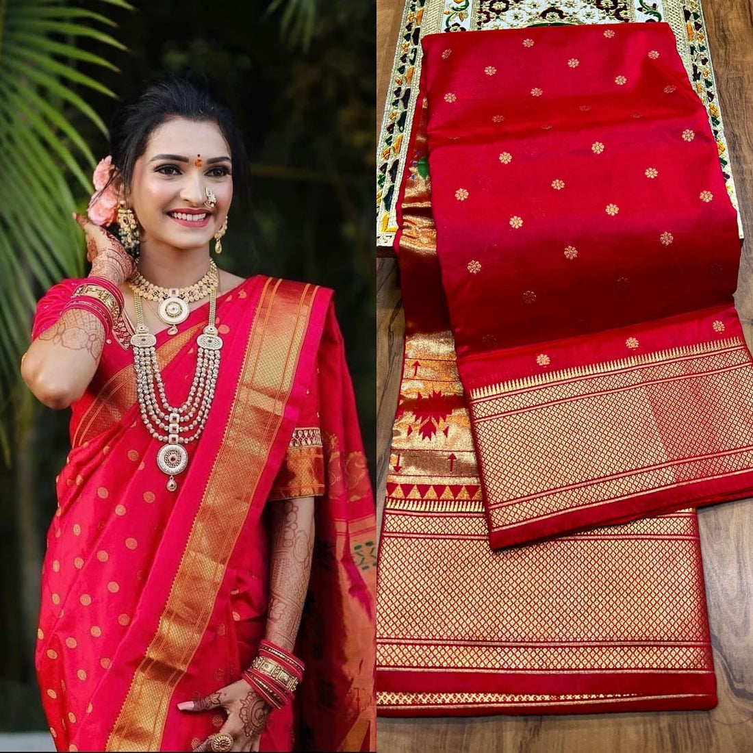 Kalanjali Pure Silk Paithani Saree with Golden Zari Border