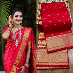 Kalanjali Pure Silk Paithani Saree with Golden Zari Border
