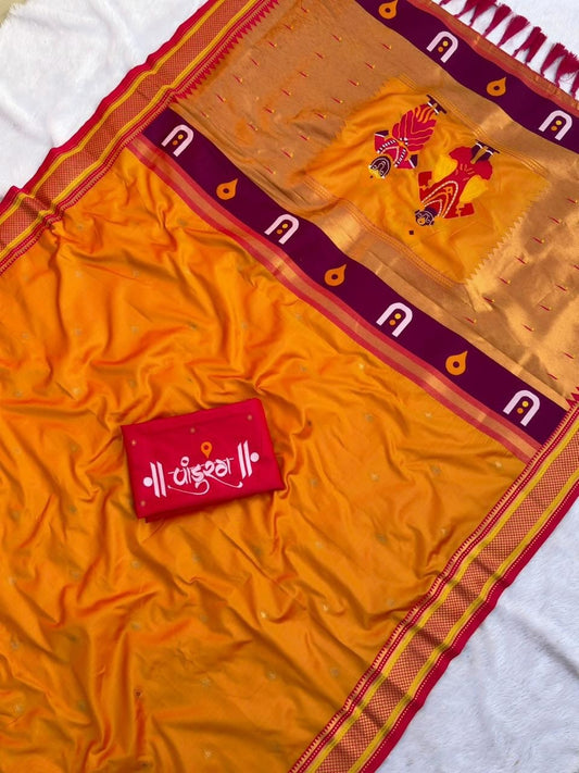 Bhakti Traditional Paithani Soft Silk Saree with Rich Vitthal Rakhumai Pallu