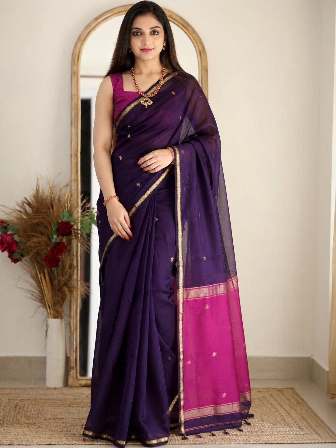 Dhara Maheshwari Zari Buti Saree