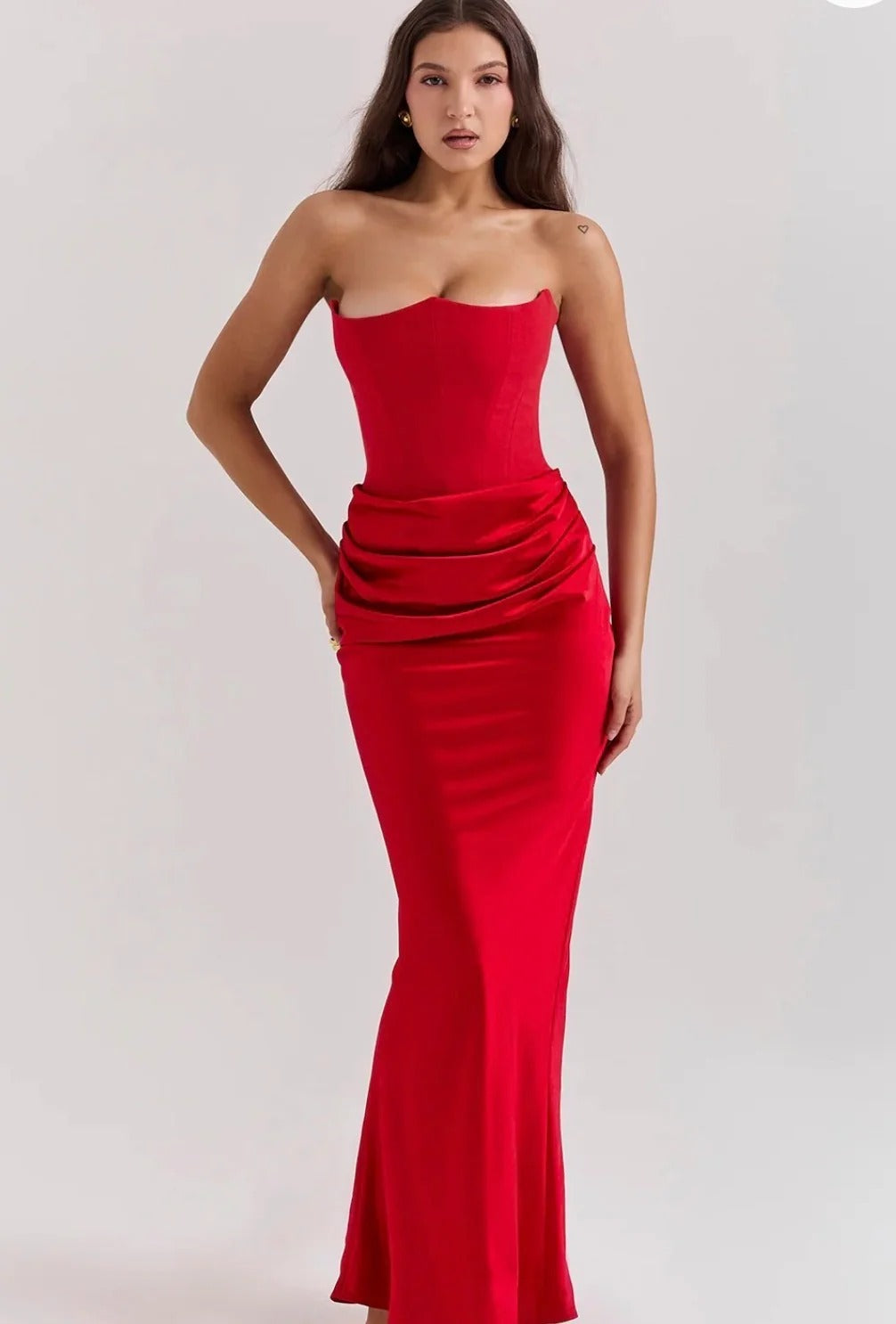 Scarlet Rose Satin Strapless Evening Gown for Women