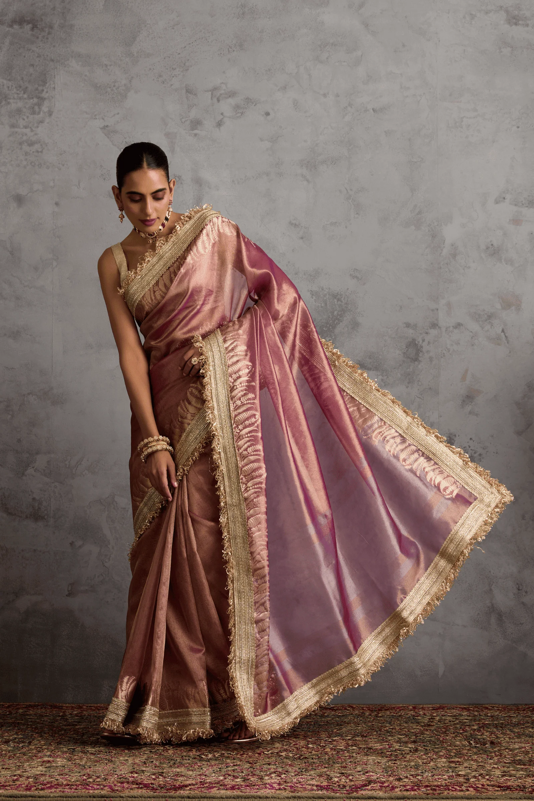 Pink Banarasi Tissue Ready-to-Wea Saree