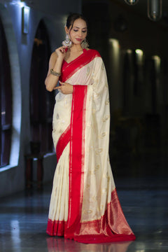 Banarasi Handloom Silk Saree with Rich Contrast Border & Zari Butti
