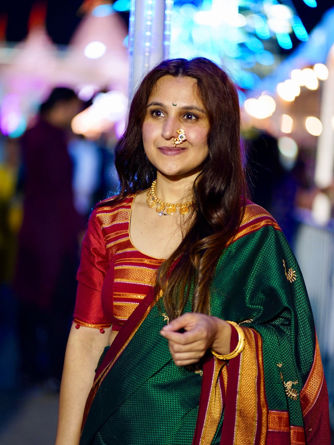 Handloom Cotton Ilkal Saree Emerald Green with Maroon Border