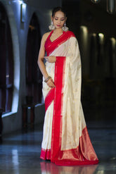 Banarasi Handloom Silk Saree with Rich Contrast Border & Zari Butti