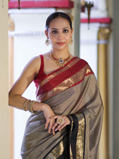 Banarasi Semi-Silk Zari Checks Saree