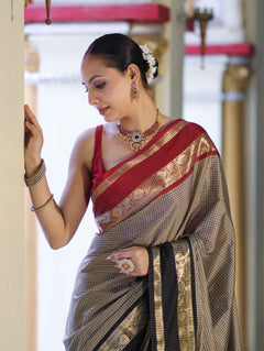 Banarasi Semi-Silk Zari Checks Saree