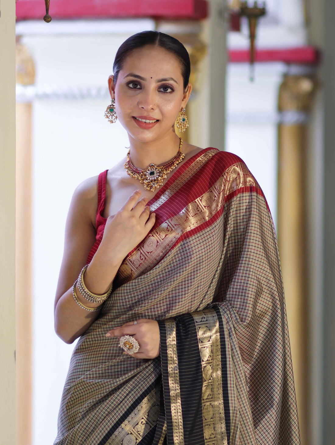 Banarasi Semi-Silk Zari Checks Saree