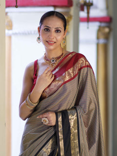 Banarasi Semi-Silk Zari Checks Saree