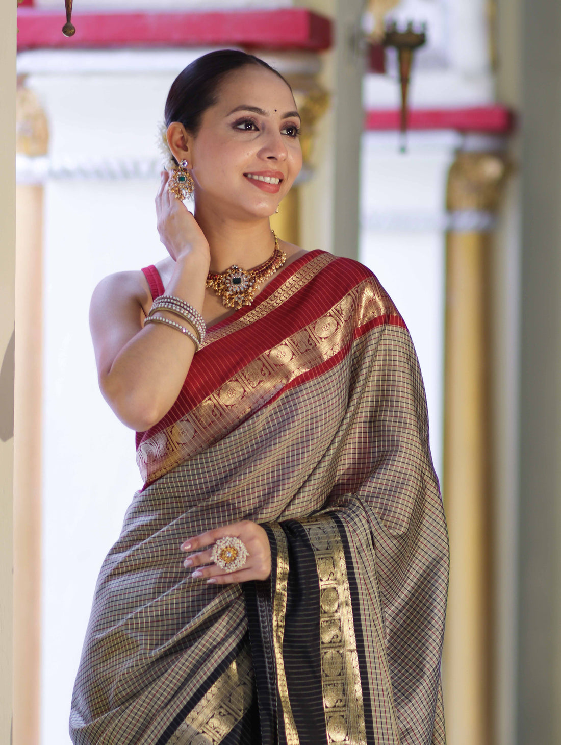Banarasi Semi-Silk Zari Checks Saree