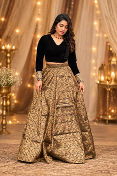 Royal Gita Banarasi Lehenga Set with Velvet Embroidered Blouse