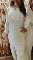 Georgette Mustard Chikan 3-Piece Set