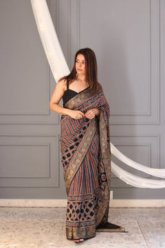Vajrlekha Ajrakh Dola Silk Saree