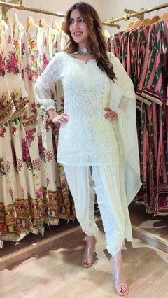 Georgette Mustard Chikan 3-Piece Set