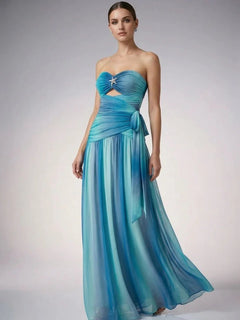Aqua Aura Blue Flowing Evening Gown for Women