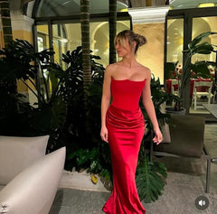 Scarlet Rose Satin Strapless Evening Gown for Women