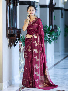 Mehrunisa Wine Banarasi Saree