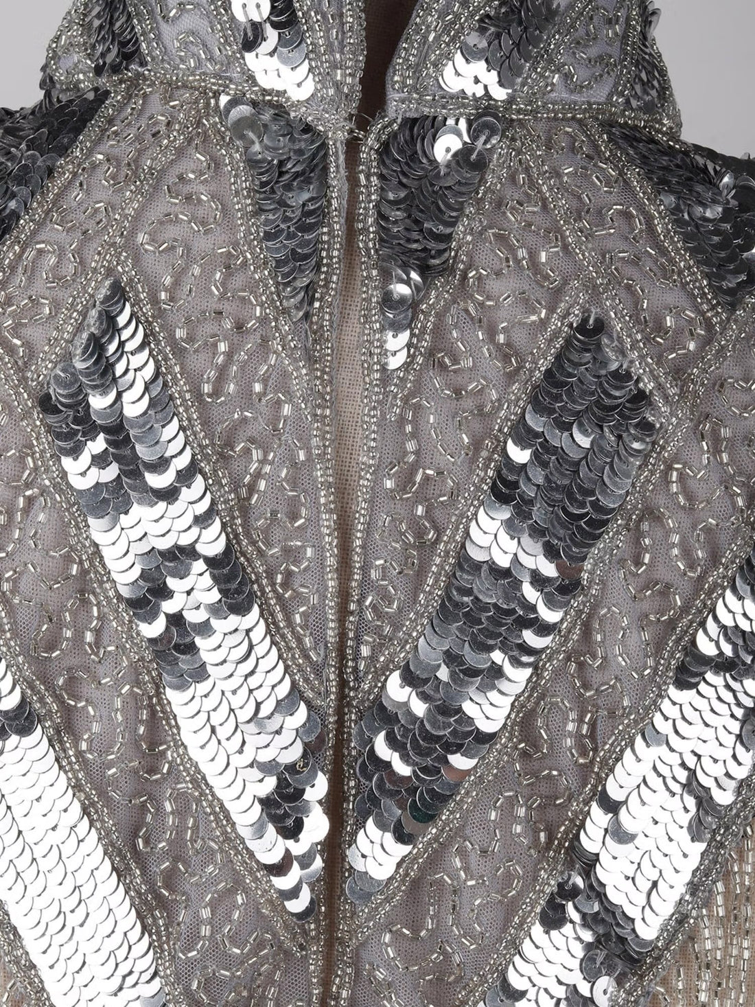 Grey Embellished Beaded High Neck Cape