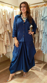 Natural Cotton Navy Blue Drape Skirt