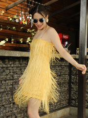Polyester Lemon Yellow Fringe Empire Dress
