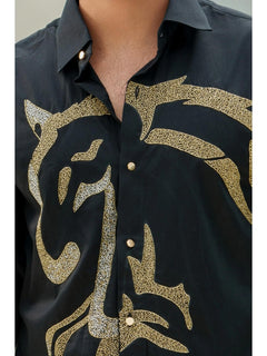 Black Cotton Sequined Party Cocktail Shirt