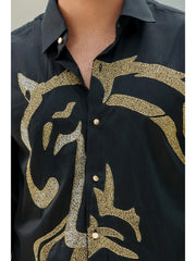 Black Cotton Sequined Party Cocktail Shirt